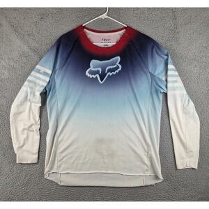 Fox Airline Shirt Mens 2XL Blue White Long Sleeve Moto Jersey Logo Racing